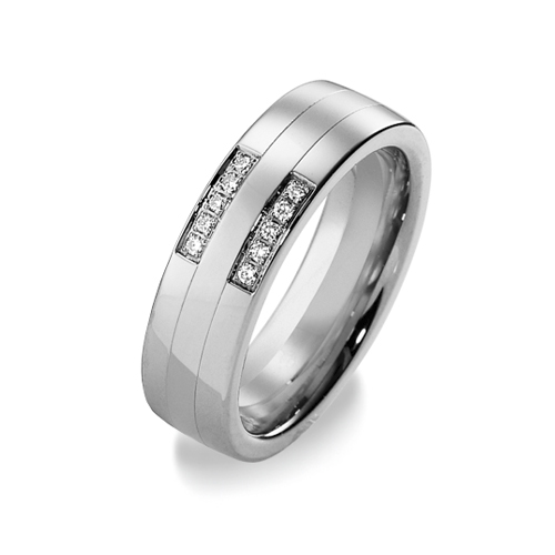 Impressive 6mm Banded Wedding Ring with 10 Diamonds - Woolton & Hewitt ...